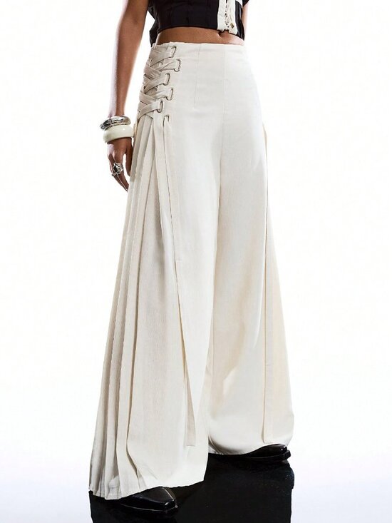 MODA ME COUTURE Pants - Casual Women's Minimalist Tie-Up wide legged pleated detailed Pants